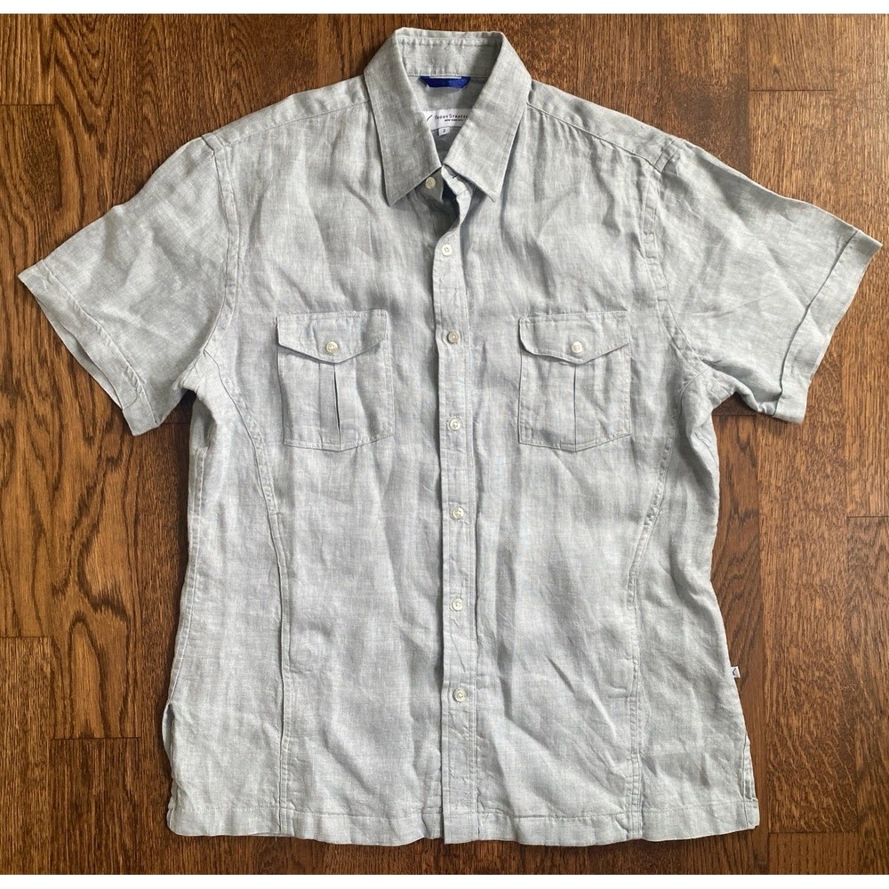 Teddy Stratford 100% Linen Urban Legend Shirt Zip Button Short Sleeve Size 2 M